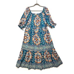 Anthropologie Fig and Flower Bohemian Tiered Maxi Dress Floral Print Size L, Y2K